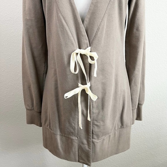 ANTHROPOLOGIE Saturday Sunday Brown Tie Front Cardigan Sweater Women's S Stretch - Picture 3 of 9